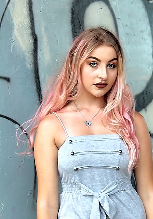 Pink hair girl showing off under the bridge and looking perfect